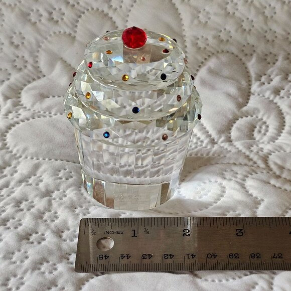 Crystal Cupcake Figurine With Red Gem Cherry & Multicolor Accents - Picture 5 of 5